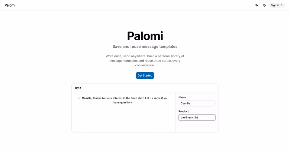 Palomi: Try it: the message fills in live as you type