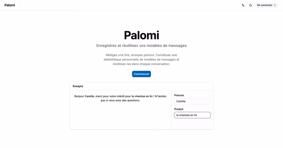 Palomi: In French and English, down to the demo