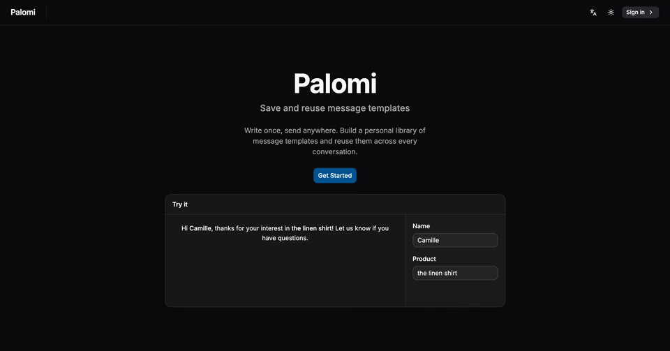 Palomi: Dark theme