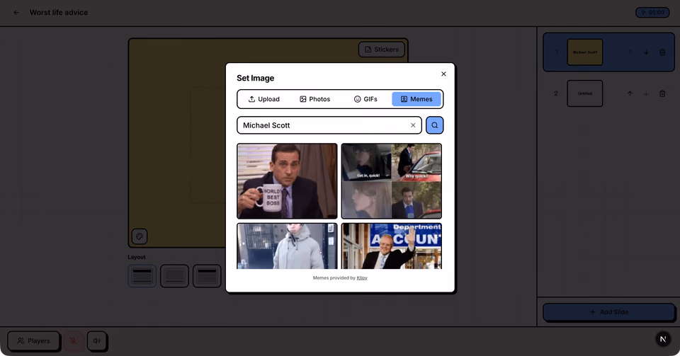 Slideparty: Image search across photos, GIFs and memes