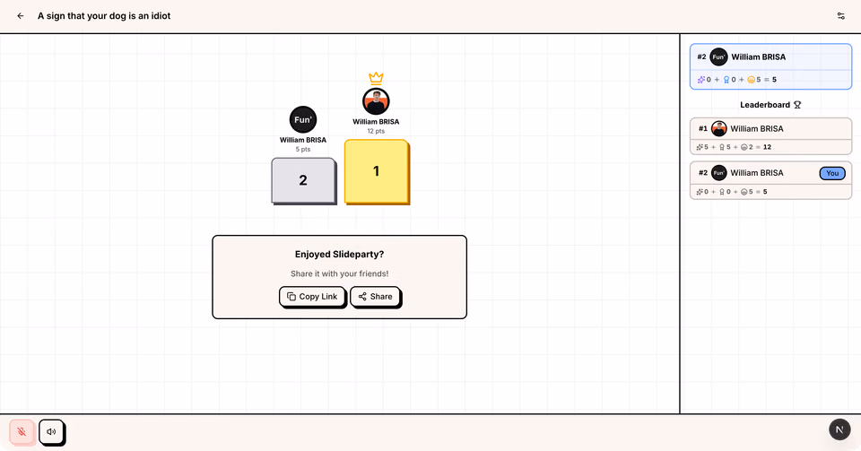Slideparty: Results: podium, scores and leaderboard
