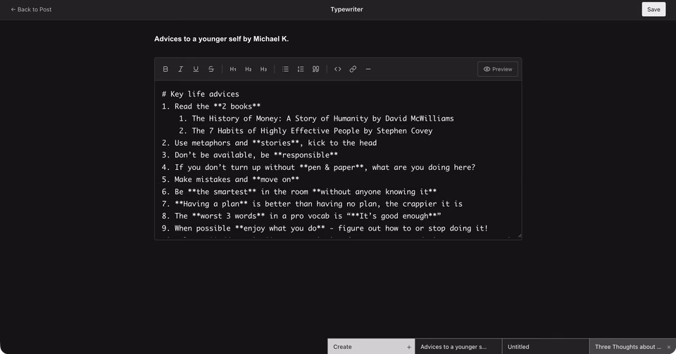 Vivredart: Typewriter: distraction-free writing mode