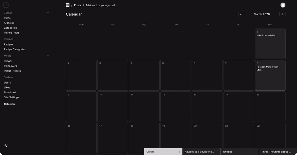 Vivredart: Admin: logbook calendar